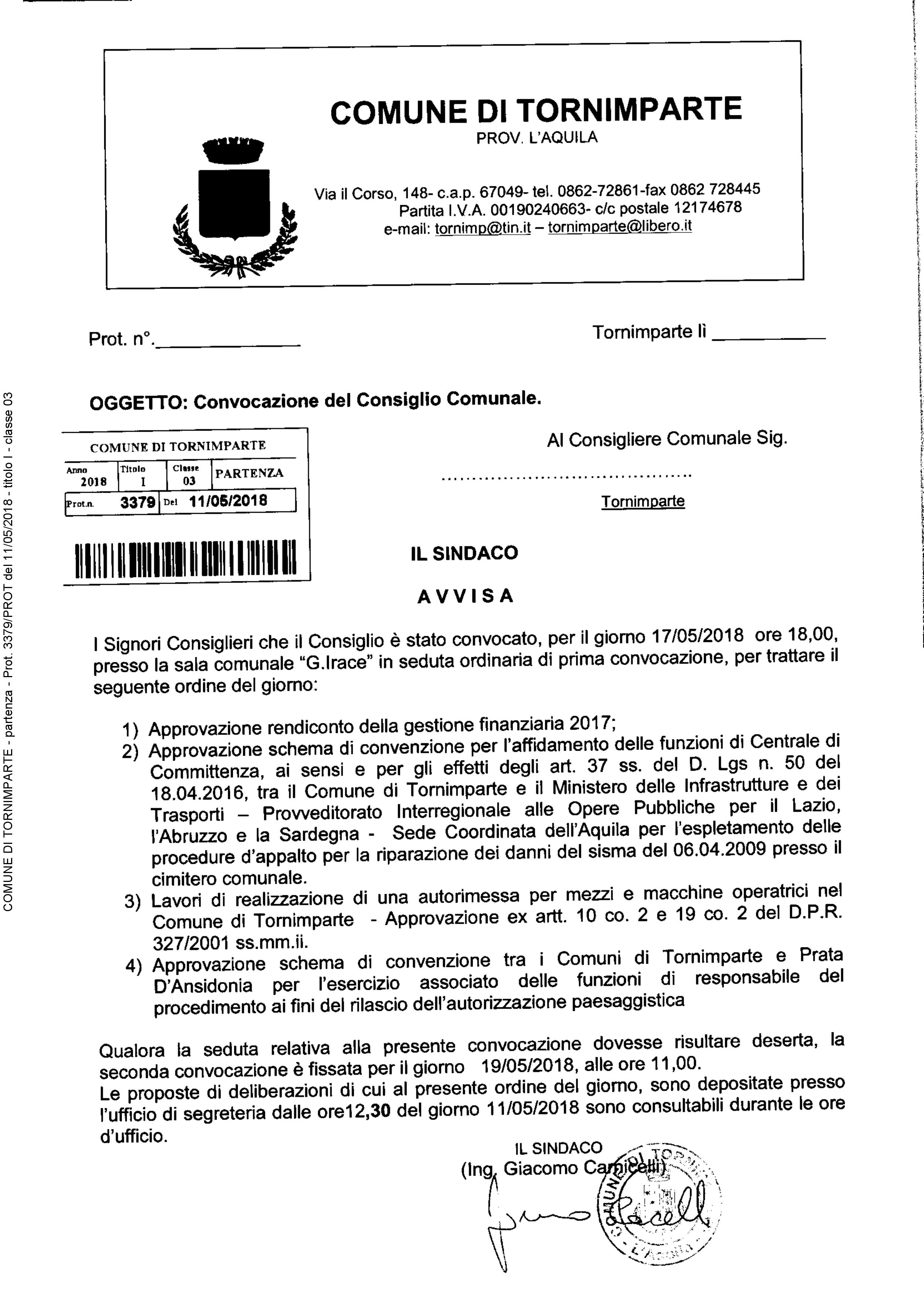 Consiglio comunale del 17.05.2018