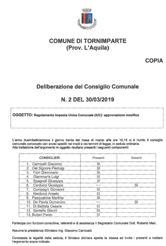 Regolamento e Tariffe IUC 2019