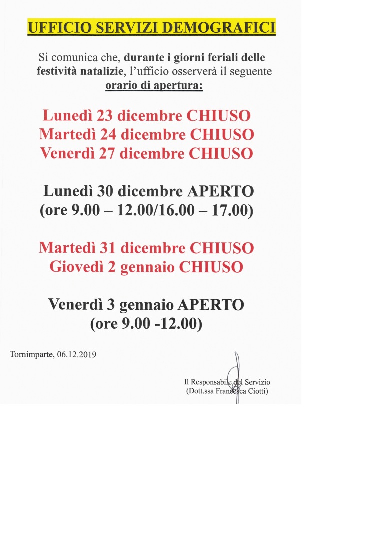 Orario Ufficio Demografici