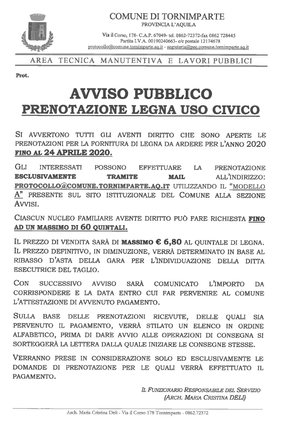 Avviso Pubblico - Prenotazione legna uso civo