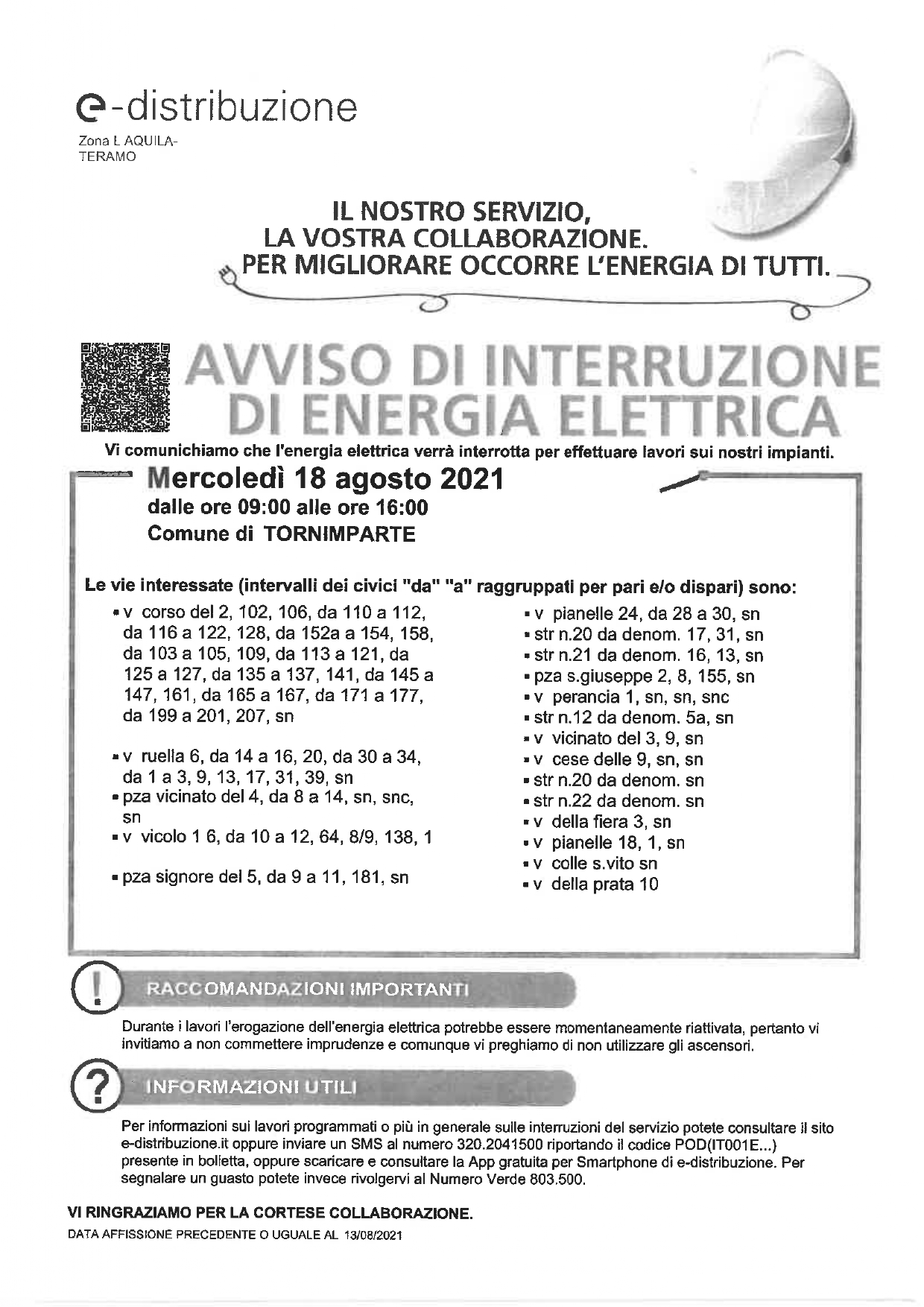 Avviso interruzione energia elettrica mercoled 18 agosto 2020-Villagrande