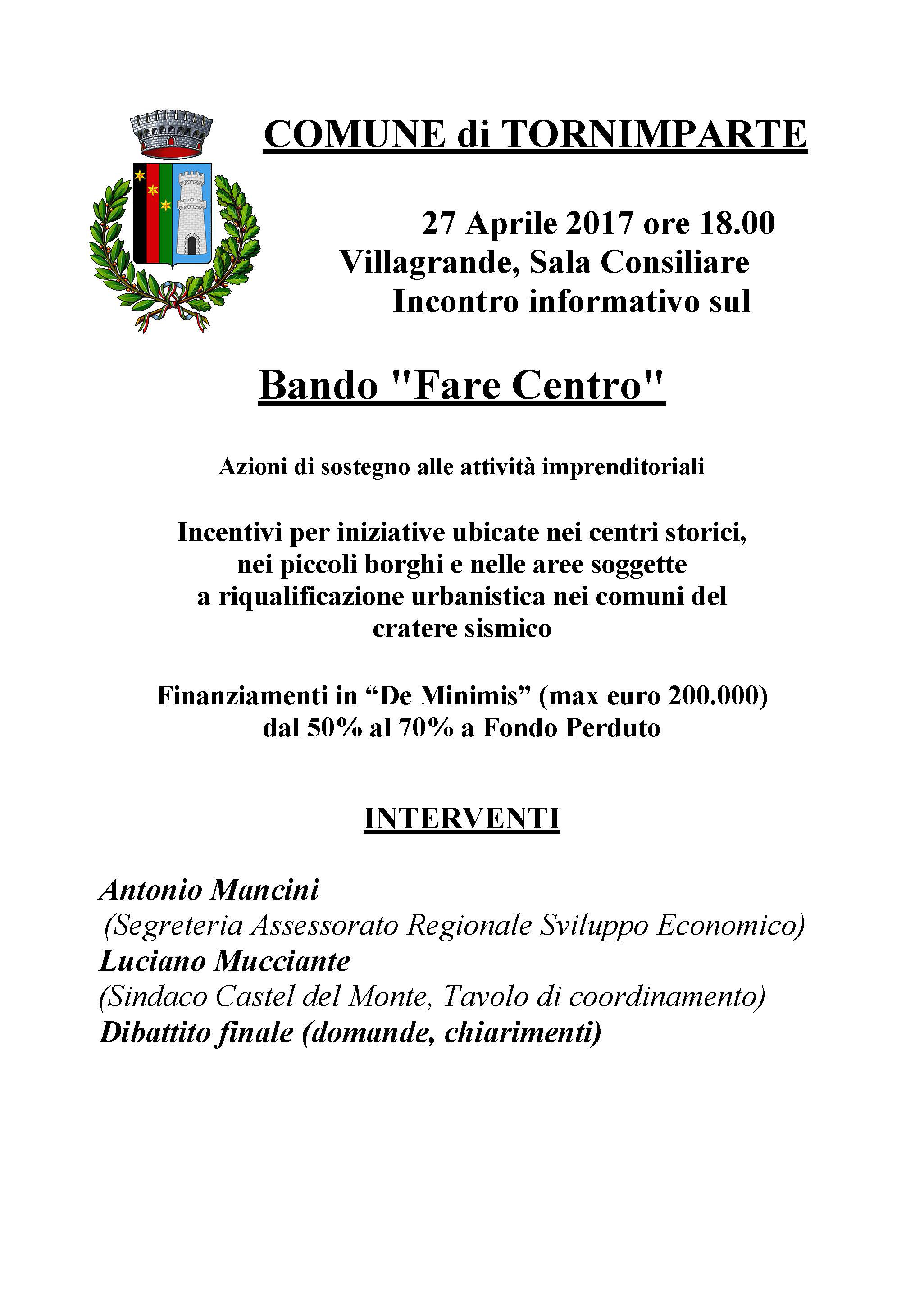 Incontro informativo sul Bando -Fare Centro-