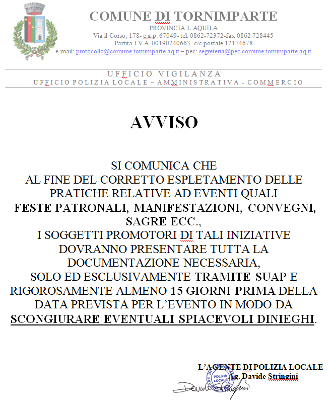 Avviso Eventi