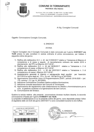 Consiglio Comunale del 31.07.2017