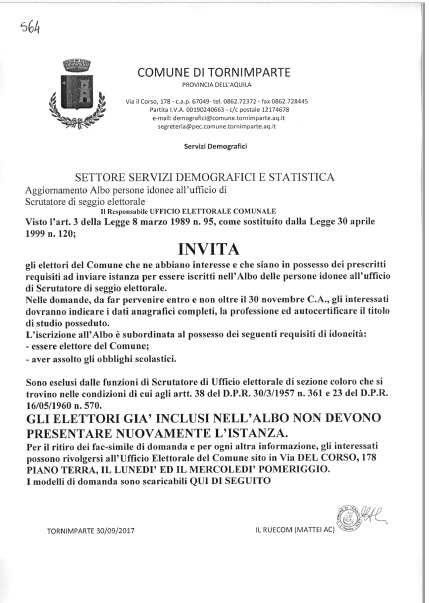 Aggiornamento Albo Scrutatori